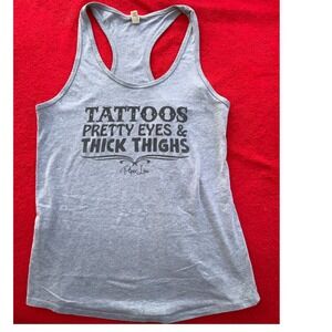 Piper Lou Gray Tank Top Womens XL Tattoos Pretty‎ Eyes Thick Thighs Racerback